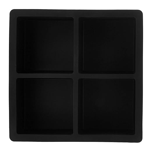 Amazon Basics Large Silicone Square Ice Cube Trays for Freezer, Dishwasher Safe, 4.25 x 4.25 x 1.77 in, Black, Set of 2