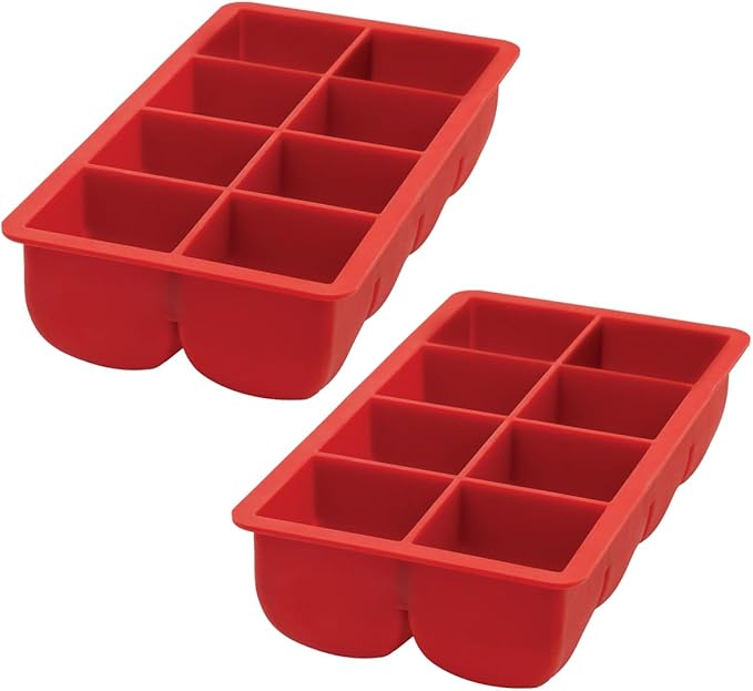 HIC Kitchen Big Block Silicone Ice Cube Tray, European-Grade, Non-Stick, Makes 8 Large Ice Cubes, Set of 2