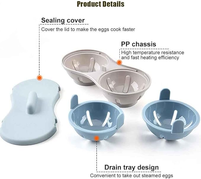 Egg Poacher Microwave Egg Cooker, 2 Cavity Edible Silicone Double Drain Poached Egg Cups, Microwave Egg Poacher Kitchen Cooking Gadgets