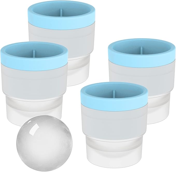 DAPOWER Ice Ball Maker Mold - Set of 4, Round Ice Cube Mold, 2.4 Inch Sphere Ice Cubes for Whiskey, Cocktails, Bourbon (4, Blue)