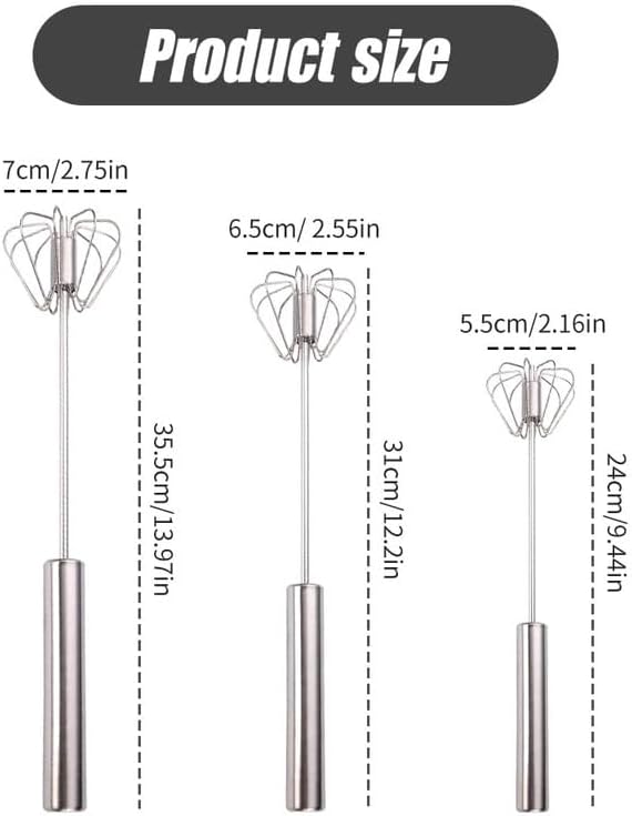Stainless Steel Semi-Automatic Whisk, 2026 New Stainless Steel Egg Whisk Hand Push Rotary Whisk Blender, Hand Push Mixer Stirrer Tool for Cooking Kitchen Home Egg Milk (3pcs)
