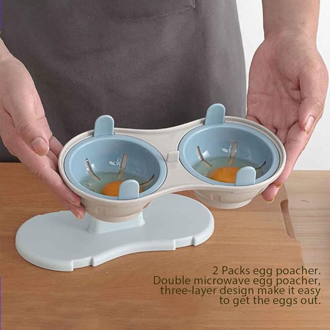 Egg Poacher Microwave Egg Cooker, 2 Cavity Edible Silicone Double Drain Poached Egg Cups, Microwave Egg Poacher Kitchen Cooking Gadgets
