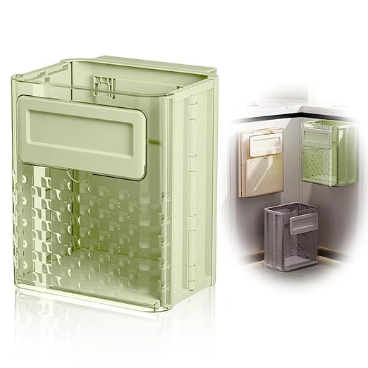 Green Foldable Transparent Rectangular Kitchen Trash Can, 6.89L Capacity, Ideal for Cabinets/Cars/Bedrooms/Bathrooms