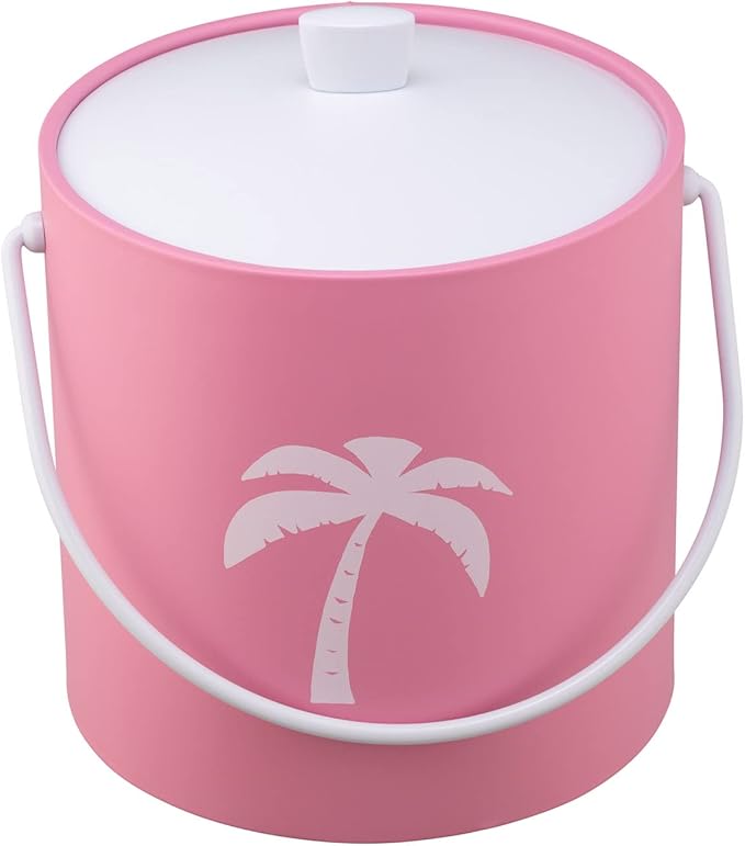 Kraftware Pastimes Collection 3qt Ice Bucket with Acrylic Cover and Bale Handle (Palm Tree, Pink)