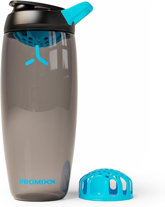 Promixx Pursuit Protein Shaker Bottle – 32oz Silent Snap-Fit Mixer for Lump-Free Shakes – Leak-Proof BPA-Free Ecozen Gym Shaker with Measurement Marks for Fitness and Travel – Black