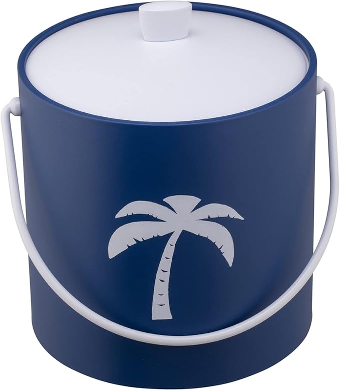 Kraftware Pastimes Collection 3qt Ice Bucket with Acrylic Cover and Bale Handle (Palm Tree, Royale Blue)