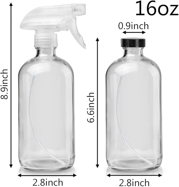Cosywell Glass Spray Bottles Empty 16oz Boston Round Bottle Refillable Container for Essential Oils with Funnel Lables Cleaning Products Aromatherapy Lotions Liquid Soaps (WhiteWhite)