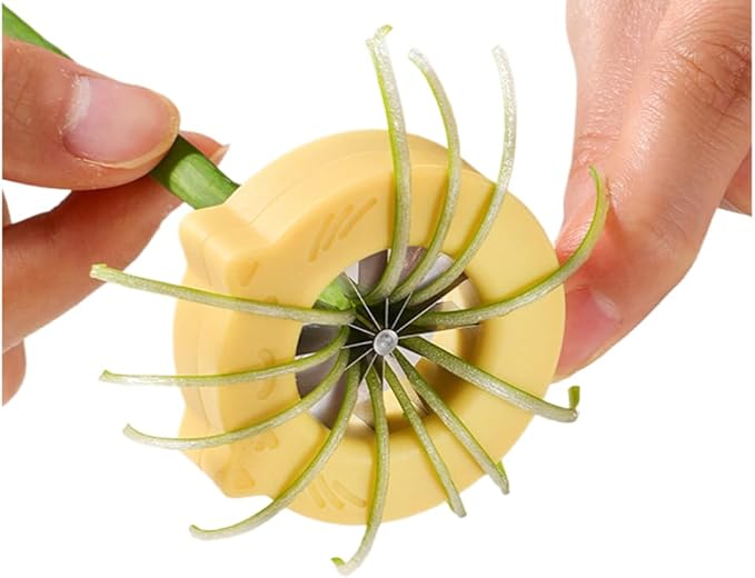 Professional Green Onion Shredder & Slicer - 12 Blade Stainless Steel Scallion Cutter with Safety Design, Perfect for Blooming Onion, Chili & Celery (1)