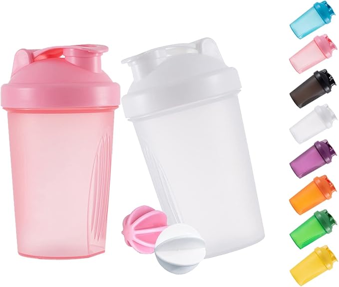 Shaker Bottle Protein Shakes and 16-Ounce/400ML Shaker-Bottle with Whisk Balls,Non-BPA plastic (White+Pink(2PCS))