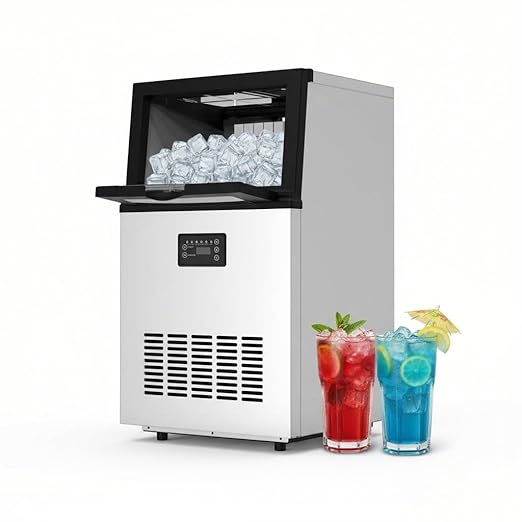 Premium Ice Maker Machine, 80LBS/24H Stainless Steel Under Counter Freestanding Ice Machine with 12LBS Storage Capacity, 3 Ice Cube Sizes for Home, Kitchen, Bar, Restaurant, Coffee