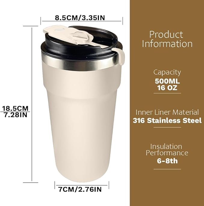 SPLMIFA Travel Coffee Mugs Leak-Proof, Reusable Coffee Cups with Lids, Stainless Steel Vacuum Insulated Coffee Tumblers, Thermal Insulation Cups for Men and Women Hot & Cold Drinks(4th-White, 16OZ)