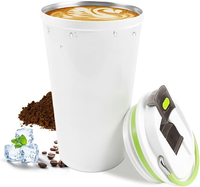 SPLMIFA Travel coffee mugs leak-proof, reusable coffee cup with lid, stainless steel vacuum insulated coffee tumblers, thermal insulation cups for men & women keep drinks hot & cold (6th-White, 12OZ)
