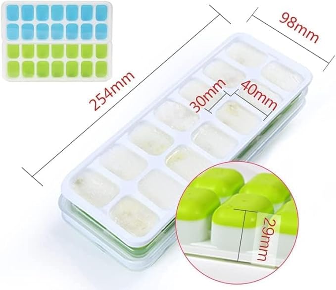 Set of 4 Stackable Silicone Ice Cube Trays with Removable Lids - Flexible, Spill-Resistant, Dishwasher Safe (Green)