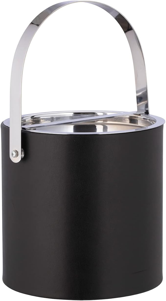 Kraftware MANHATTAN 3qt Ice Bucket with Polished Chrome Arch Handle & Bridge Cover: Black