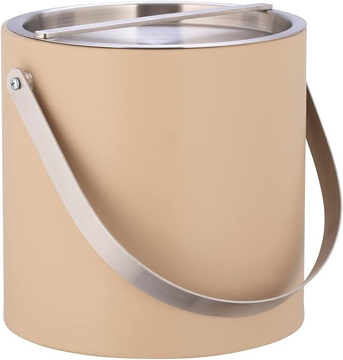 Kraftware SYDNEY 3 Quart Ice Bucket with Brushed Chrome Arch Handle & Bridge Cover: Beige