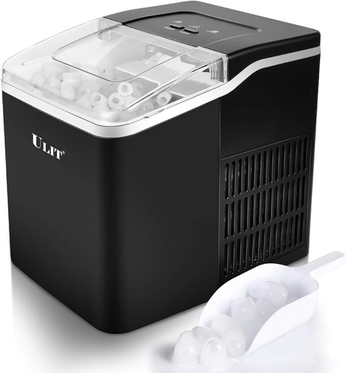 ULIT Portable Ice Maker,Ice Maker Machine for Countertop, Self-Cleaning Function Ice Cube Maker,Make 26 lbs Ice in 24 hrs, 9 Ice Cubes Ready in 8 Minutes,with Ice Scoop and Basket(Black)