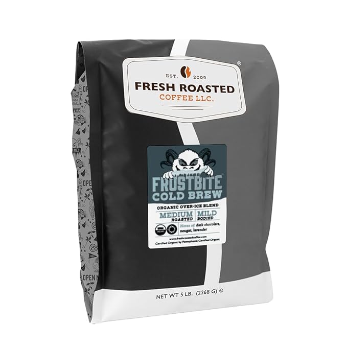 Fresh Roasted Coffee, Organic Frostbite Cold Brew | Mold & Myco 3rd Party Tested, USDA, Kosher | Medium Roast | 5 lb Coarse Ground