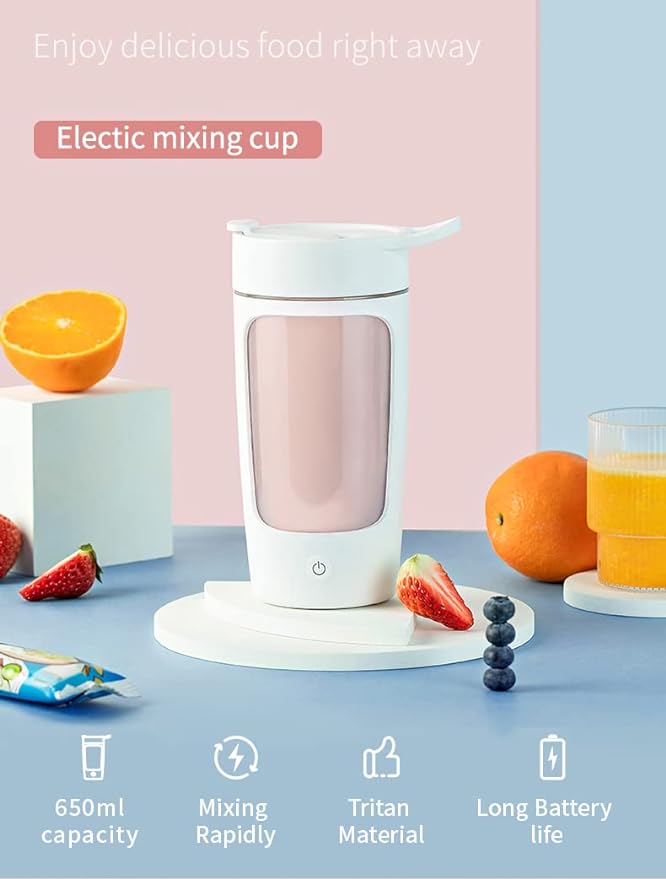 Electric Shaker Bottle, Blender Bottles For Protein Mixes, | Tritan | BPA Free| Portable Mixer Cup, Rechargeable Shake Cups And Meal Replacement Shakes, 22 oz(Pink)