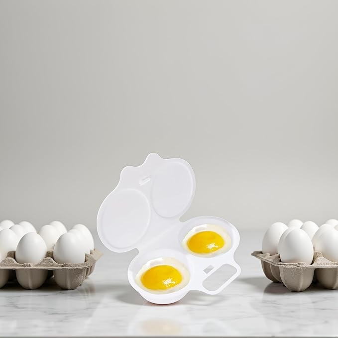 White Egg Poacher, Microwave Egg Boiler Poacher, 2 Cavity Nonstick Poached Egg Maker With Lid, Egg Poacher Microwave Egg Cooker, Double Drain Poached Egg Cups Cookware（13 * 5cm）