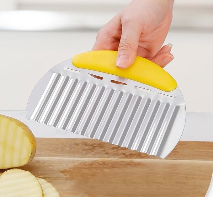 Heavy Duty Stainless Steel Large Crinkle Cutter Wavy Chopper French Fry Slicer for Potatoes Carrot Chips and Fruits, Vegetable, Potatoes, Onions (Yellow-Style II, 1 PCS)