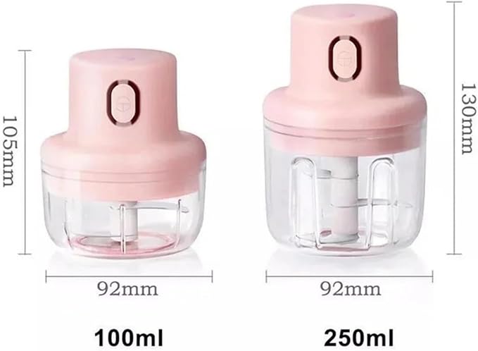 WONCHIEF 2-in-1 Electric Food Chopper with Dual Blades & Bowls | USB Rechargeable Mini Kitchen Processor for Garlic, Vegetables, Fruits | Portable Masher for Indoor/Outdoor Cooking (250ml+100ml)