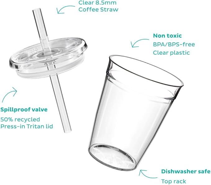 KeepCup Cold Cup - Clear Plastic, Reusable Ice Coffee Tumbler with Lid and Straw - Tall 12oz (340ml)