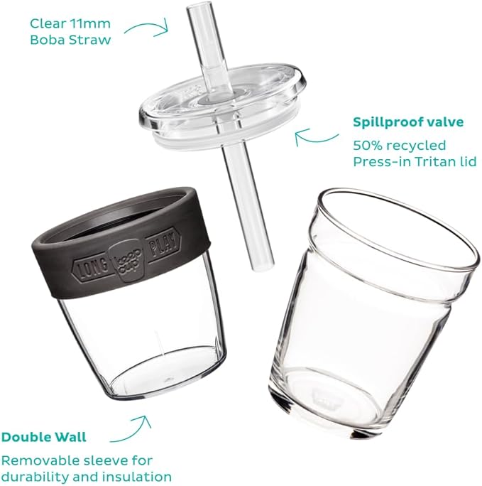 KeepCup Cold Cup - Longplay Double wall Glass Ice Coffee Tumbler with Lid and Straw - 12oz (340ml) - Chartreuse Green