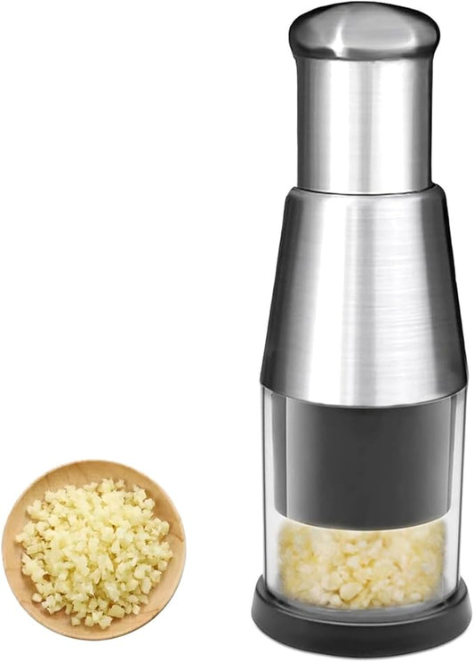 2025 Upgraded Compact Mini Dicer Food Chopper,Multifunctional Manual Garlic Press,Manual Pressed Chopper,Stainless Steel Hand Food Chopper for Mincing Garlic Press Stainless Steel,1PCS