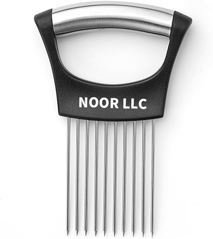 Stainless Steel Onion Holder Slicer.Meat slicer food slice Assistant onion holder. Kitchen Gadgets. Vegetables Holder cutting., madiam, Silver
