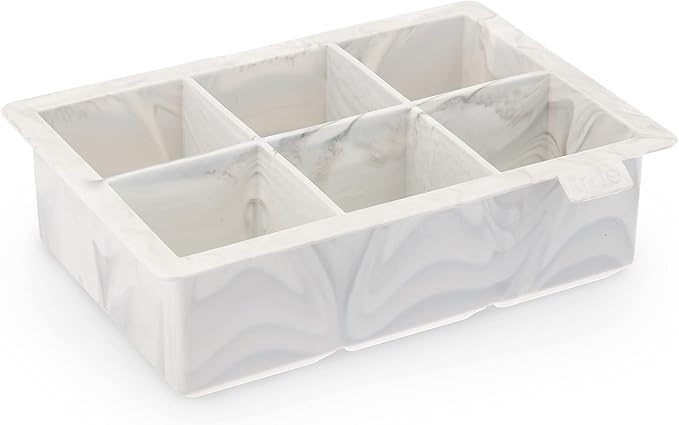 True Marble Ice Cube Tray, Extra Large Silicone Ice Mold for 2 Inch Cubes, Perfect for Whiskey, Cocktails, Mixed Drinks, Iced Tea, and Beverages, Kitchen & Home Bar Gifts, Housewarming Party, Set of 1