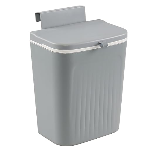 3.2 Gallon/12 L Hanging Small Trash Can with Lid, Kitchen Compost Bin for Wall Mount, Mountable Food Waste Bin for Kitchen Cabinet Door