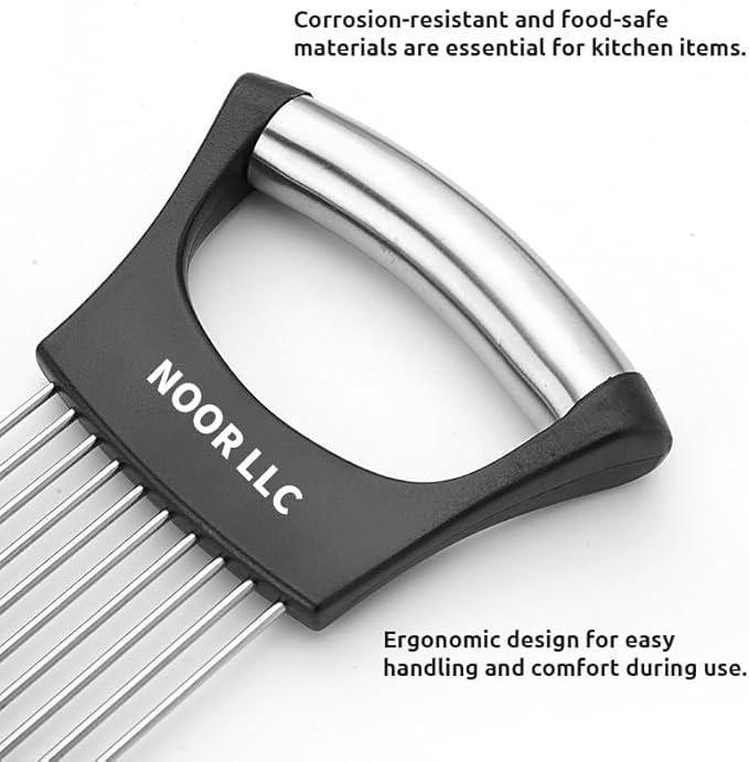 Stainless Steel Onion Holder Slicer.Meat slicer food slice Assistant onion holder. Kitchen Gadgets. Vegetables Holder cutting., madiam, Silver