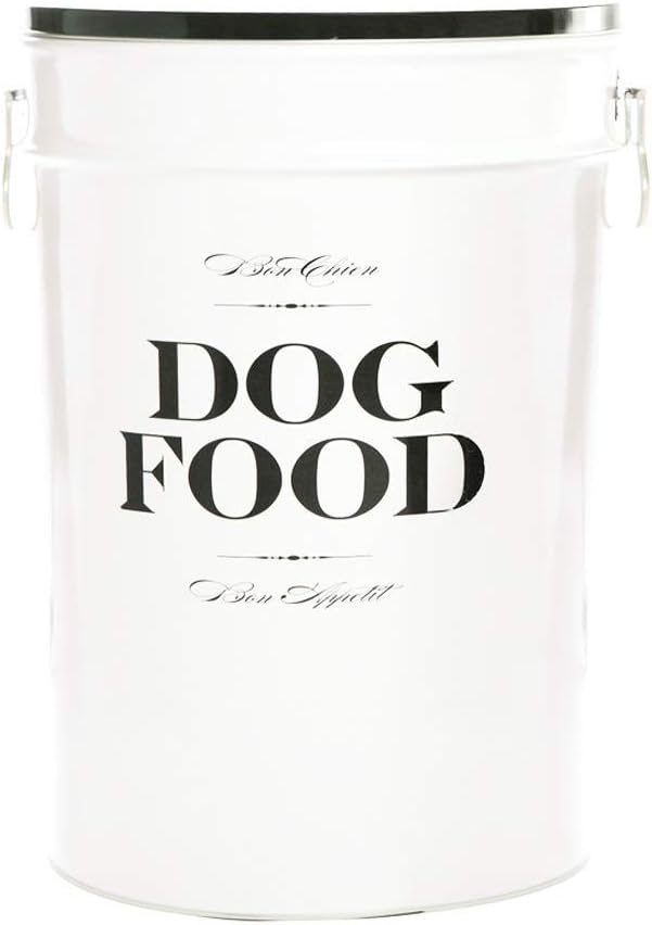 Harry Barker Bon Chien Dog Food Storage Canister – Small 3.5 gallons, Airtight Stainless Steel Pet Food Container, Stylish Kitchen Counter Dog Kibble Storage with Easy-Open Lid - White