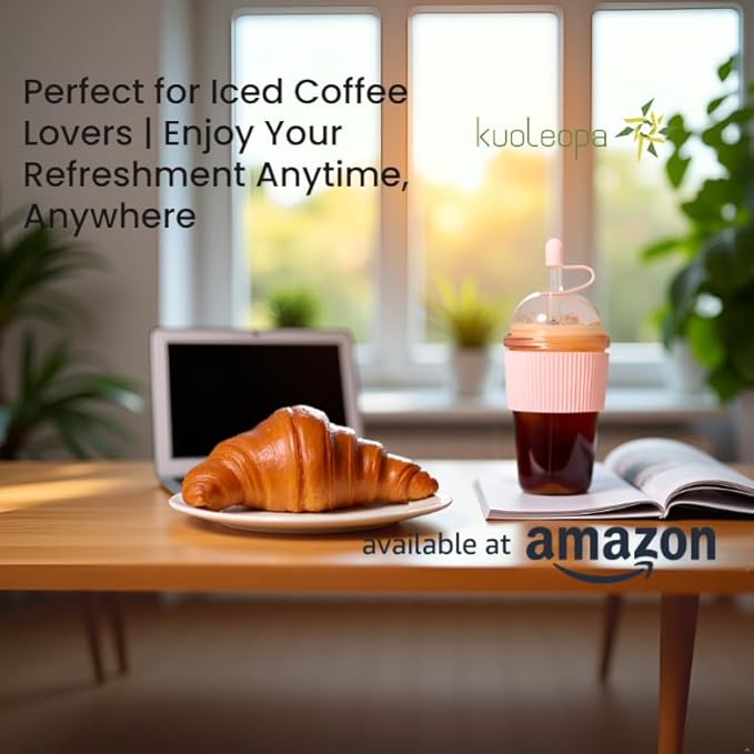 Reusable Iced Coffee Cups with Lids and Straws 17oz, Boba Cup with Straw, Tumbler with Silicone Sleeve for Cold Drinks, Iced Coffee, Bubble Tea - Pink