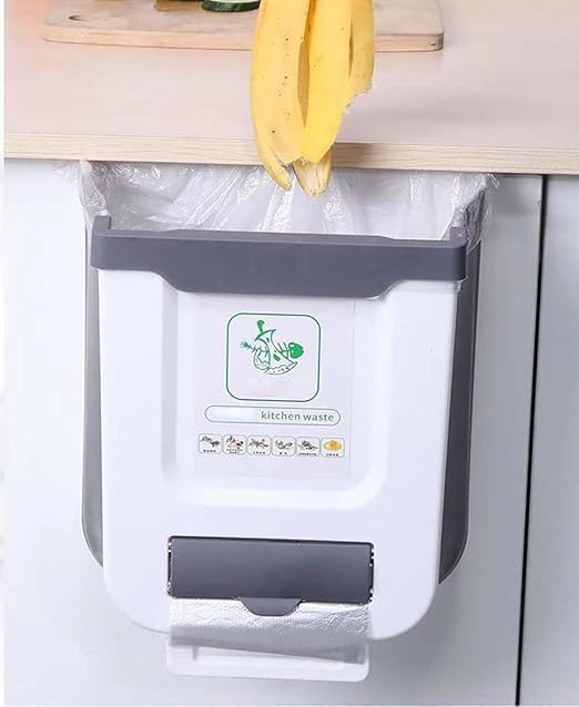 Hanging Kitchen Trash Can,2.6 Gallon Collapsible Waste Bin,Plastic Folding Hang Garbage Can for Cabinet Car Bedroom Bathroom Kitchen Office 11.3 * 10 * 6.9inch,White