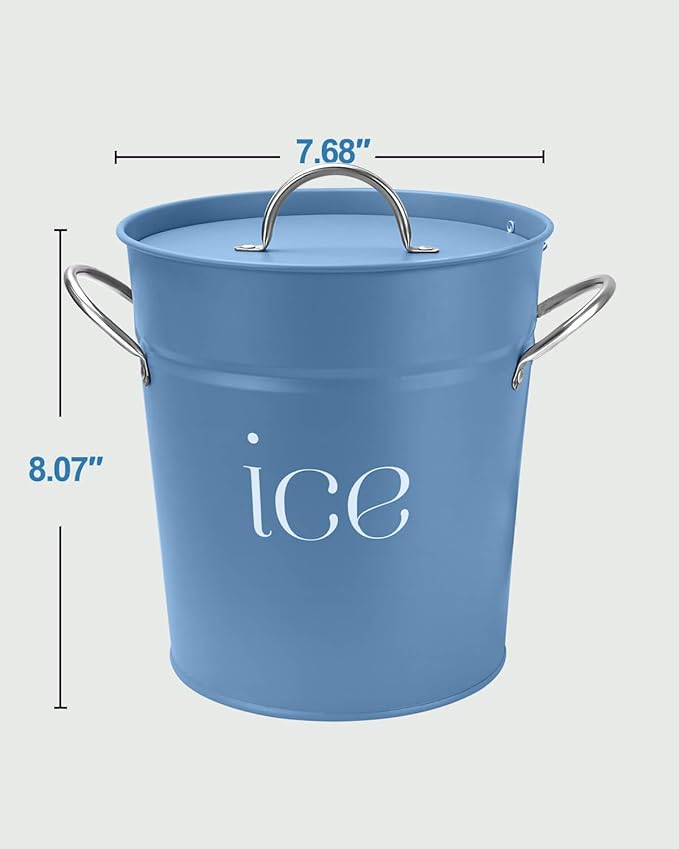 3Qt Blue Galvanized Ice Bucket with Lid, Scoop & Handles - Ideal for Cocktails, Parties, BBQs, Wine & Champagne Double-Layer Insulated Outer & Galvanized Inner Layer, Perfect for Home & Outdoor Use