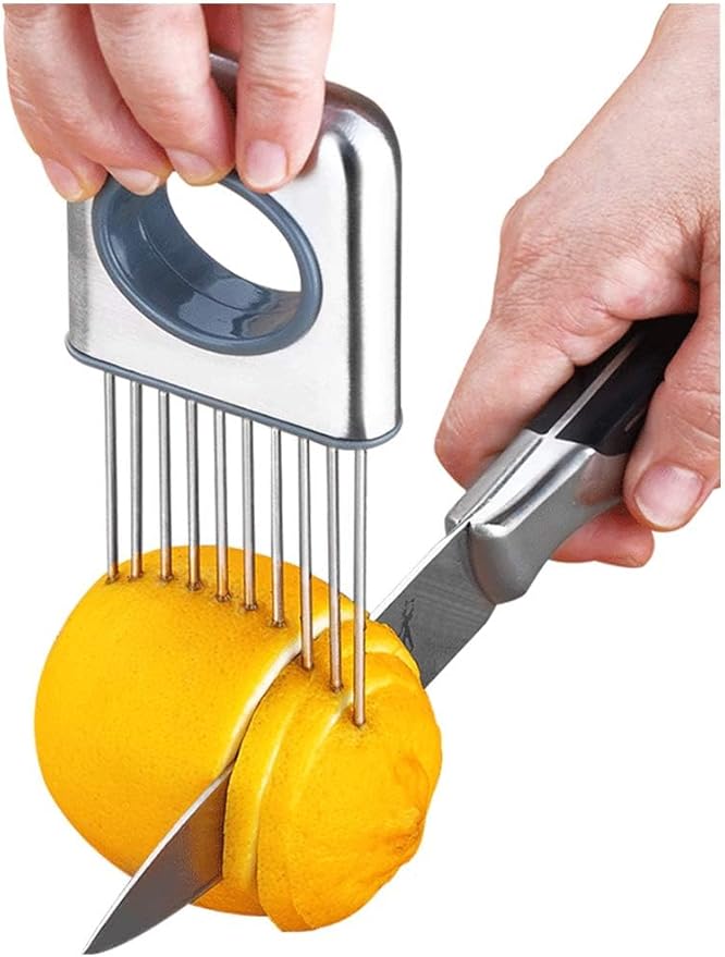 Lemon slicer fruit splitter onion cut stainless steel ultra-thin household cutting vegetables auxiliary tools kitchen accessorie (Silver)