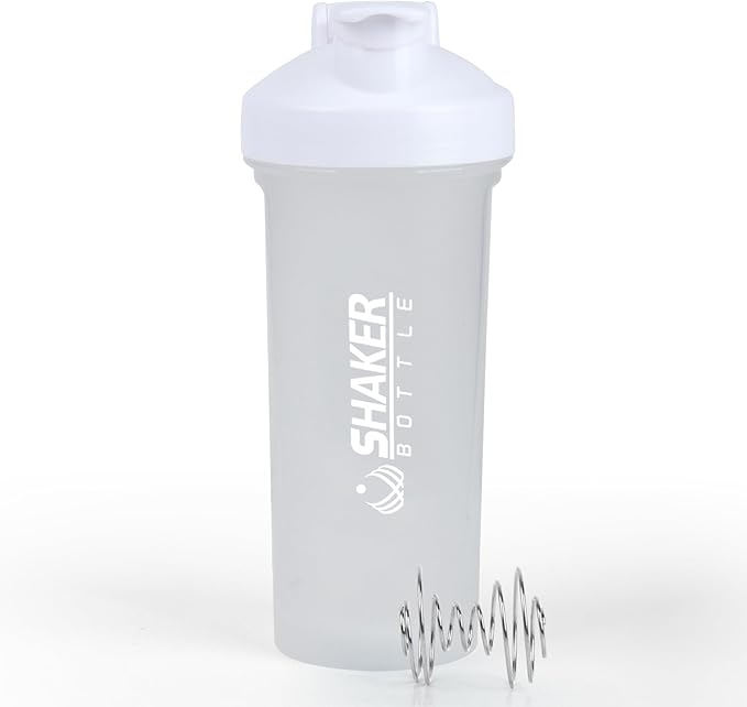 Protein Shaker Bottle 24oz- Leak- Proof GYM Shaker Cup with Handle and Mixing Ball Effortlessly Blend Drinks, Stay Hydrated During Workouts - BPA Free (WHITE)