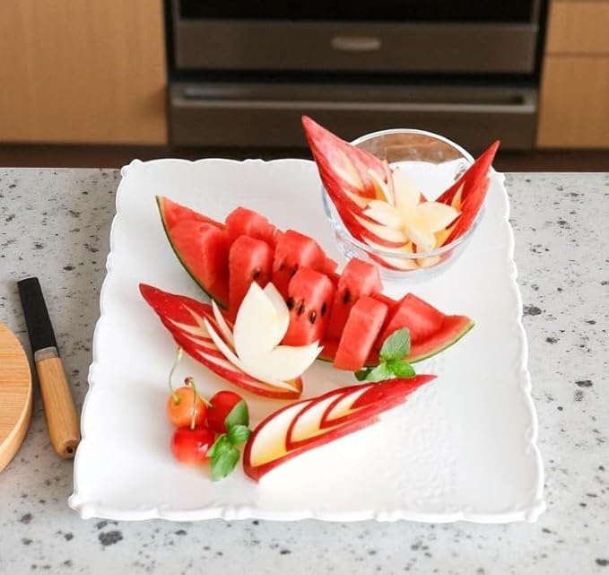 Fruit Carving Knife Stainless Steel Vegetable Cutter Tools – Silver Triangular Shape DIY Knives for Home Kitchen Platter Tray Decoration, Utility Pumpkin Kit Food Cutting Engraving V Channel Blades