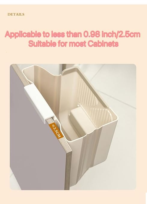 Hanging Trash Can for Kitchen Cabinet Door, 1.85 Gallon Kitchen Trash Can with Space-Saving Design, Collapsible Garbage Can for Kitchens,Cabinet Door, Bathroom, with Trash Bag Compartment - Cream