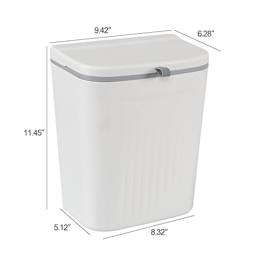 Zopnny Hanging Trash Can, 3.2 Gallon/12L Small Waste Bin with Lid for Kitchen Cabinet Door, Under Sink & Wall Mount Compost Bin, Food Waste Bin with Lid, 1 Pack White