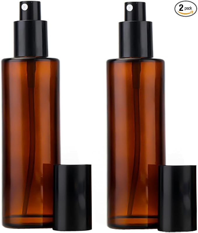 2PCS 100ml/3.4oz Amber Glass Spray Bottles Empty Refillable Fine Mist Spray Bottles Cosmetic Bottles Containers for Essential Oil Aromatherapy Makeup Travel