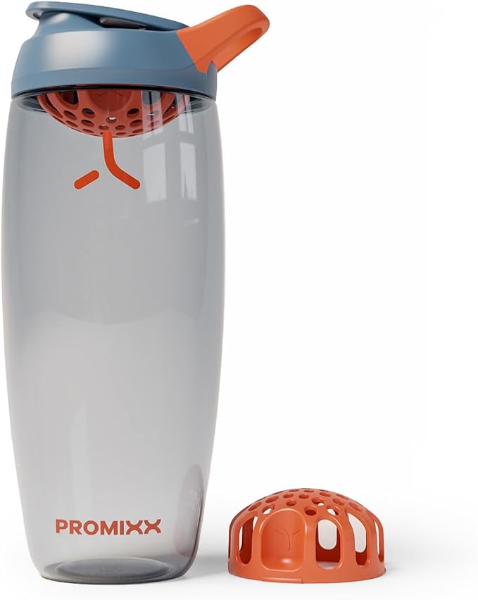 Promixx Pursuit Protein Shaker Bottle – 32oz Silent Snap-Fit Mixer for Lump-Free Shakes – Leak-Proof BPA-Free Ecozen Gym Shaker with Measurement Marks for Fitness and Travel – Midnight Blue