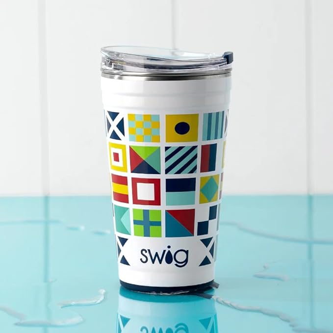 Swig Life 24oz Party Cup, Stackable Insulated Tumbler with EZ Flow Lid, Cup Holder Friendly, Dishwasher Safe, Stainless Steel, Large Travel Tumbler for Hot and Cold Drinks (Nauti Girl)