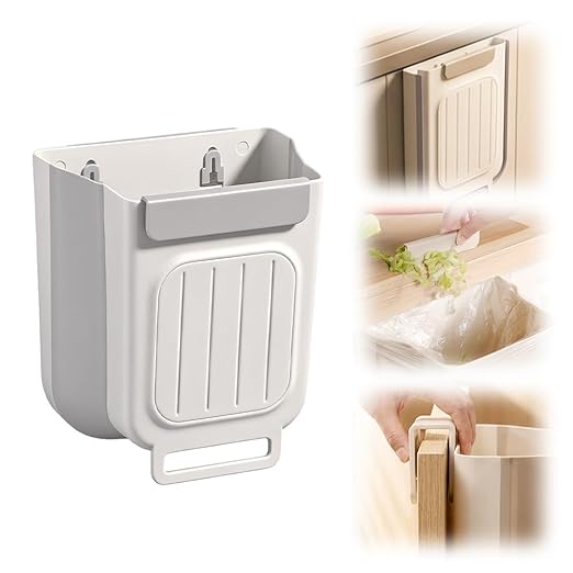 2026 New Foldable Hanging Trash Can, 6L/11L Hanging Bin for Kitchen Cabinet Doors, for Kitchens, Bathrooms, RVs, Cars & Camping (Light Gray, 6 Liters)
