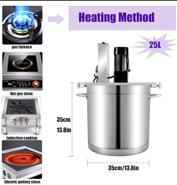 Electric Stirrer,Automatic Pot Stirrer Mixer,Automatic Mixer Machine,with 4-Blade Scraper for Soup,Chili, Sauce, Beverage,Jam and Porridge 25L