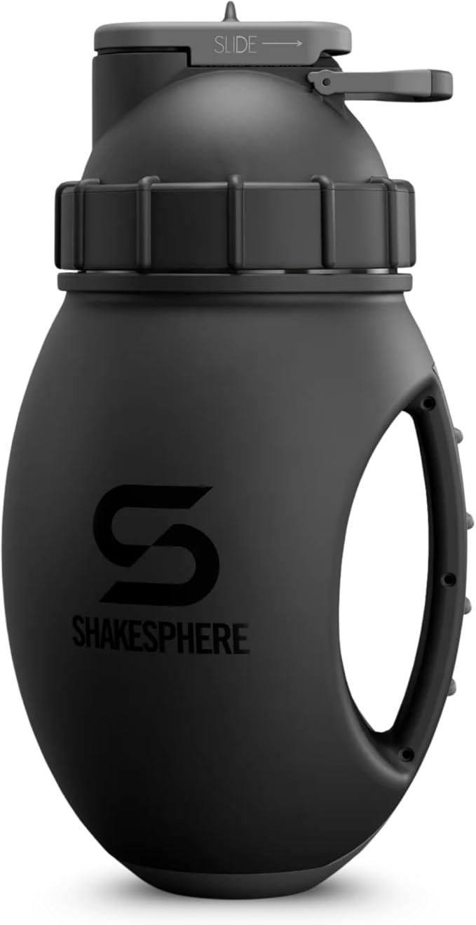 SHAKESPHERE Protein Shaker Bottle Jug 1.3L – Double Walled, Leak Proof Gym & Mixer Bottle, BPA-Free, Durable Design with Easy-Grip Handle, Silicone Base, and Clear Viewing Window – Matte Black