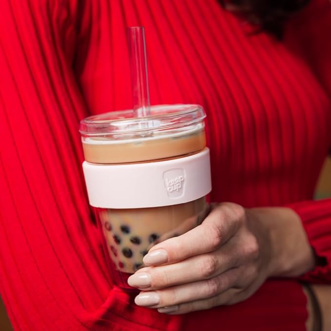 KeepCup Cold Cup - Longplay Double wall Glass Ice Coffee Tumbler with Lid and Straw - 12oz (340ml) - Pashmak