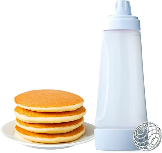 Pancake Batter Dispenser,Batter Dispenser and Mixer with BlenderBall Wire Whisk, Pancake Batter Dispenser Bottle for Pancakes, Crepes, Waffle, Muffins, Cupcakes