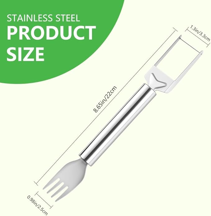 Stainless Steel Fruit Cutter, 2-in-1 Watermelon Slicer and Fork, Dual Head Knife with Round Handle, 4 Pieces, for Kitchen Fruit Cubes